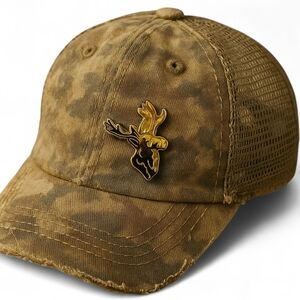 BUCK Deer Head Enamel Vintage Lapel Pin Brown Golden